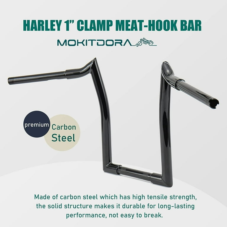 MoKitDora 12 Rise 1-1/4 Fat 1 Clamp Ape Hanger Bar Handlebar Compatible  with 1998-2013 Road Glide 1995-up Road King Harley Sportster Dyna Softail  Touring, Black 