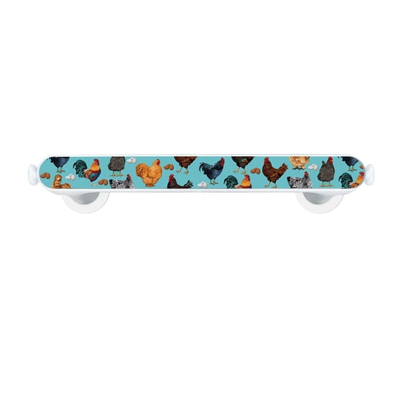 WIRESTER Adhesive Bathroom Towel Bar, No Drill Hand Towel Holder Wall Mounted Towel Bar for Shower Bathroom Kitchen Door - Barnyard Chicken Roosters Teal Background