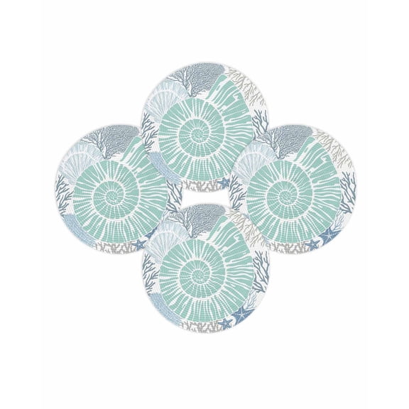 Round Placemats Set of 4 Teal Blue Conch Place Mats Washable Woven Placemat Coral Shell Starfish Circle Braided Table Mat for Kitchen Dining Table Party Home Decor 15 Inch