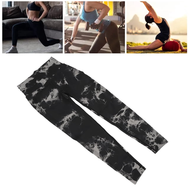 Leggings Negros Con Efecto Tie-dye, Cintura Alta, Que Absorben La Humedad, Sin Costuras, Muy Elásticos, Para Yoga, Fitness, Correr, Andar En Bicicleta, Entrenar