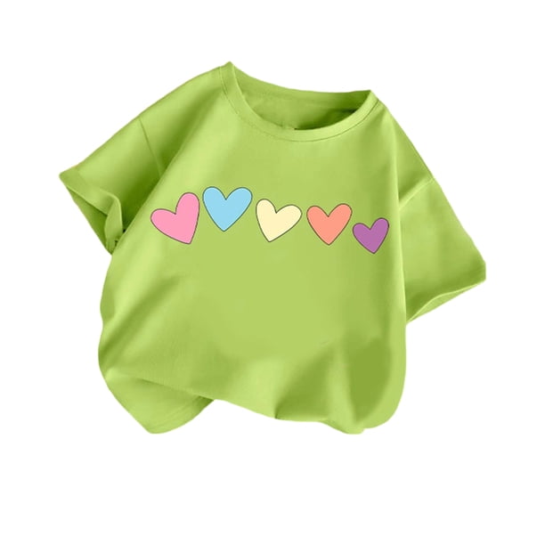Blusas y camisas de manga corta con cuello redondo para niños pequeños, camisetas de moda con estampado de cuello redondo, blusa de manga corta para niña
