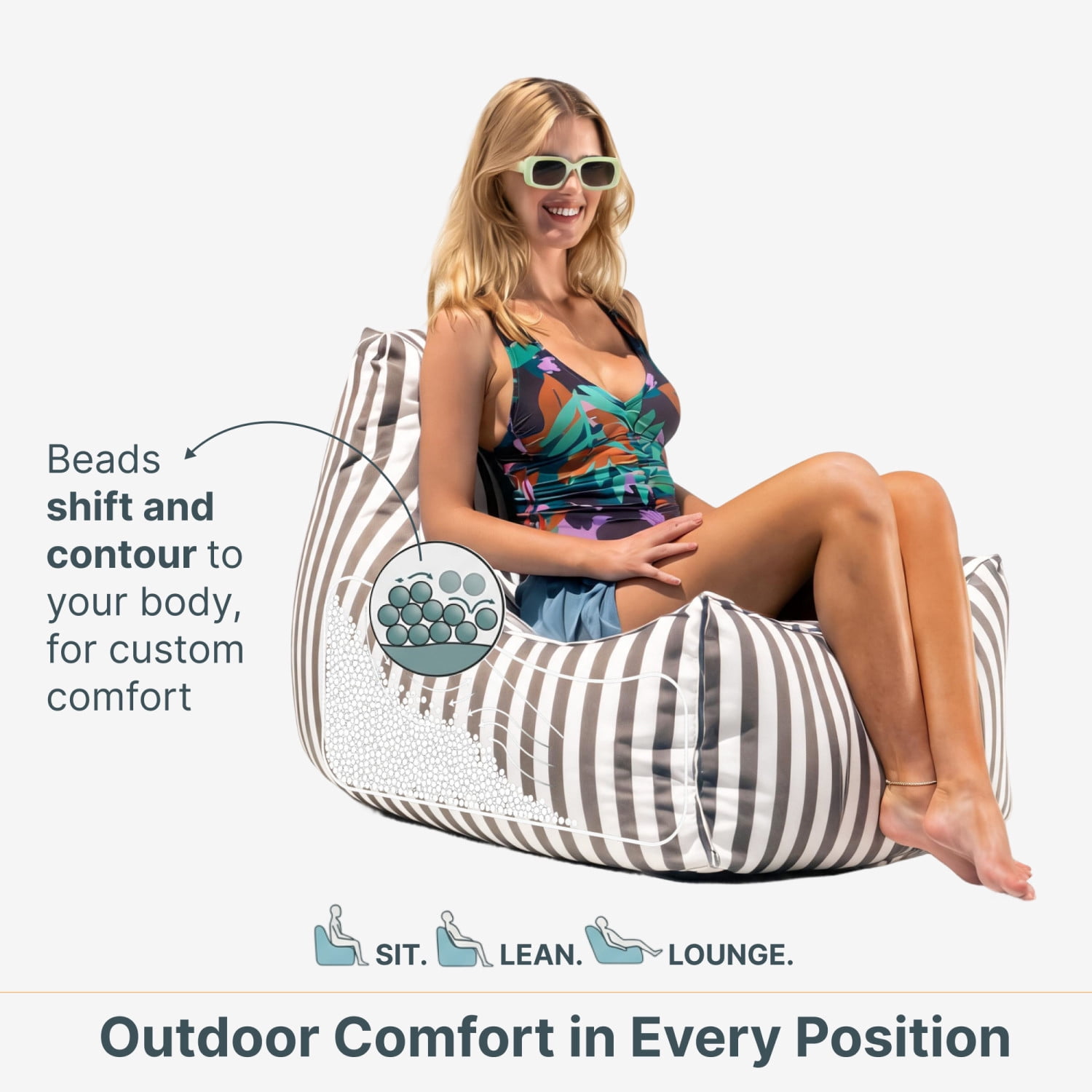 Jaxx Juniper Outdoor Bean Bag Patio Chair & Poolside Lounge, Taupe Striped