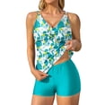 thumbnail image 1 of Charmo Womens Ruched V Neck 2 Piece Tankini Swimsuits Tummy Control Bathing Suits Tankini Tops with Swim Shorts Swimwear, 1 of 8