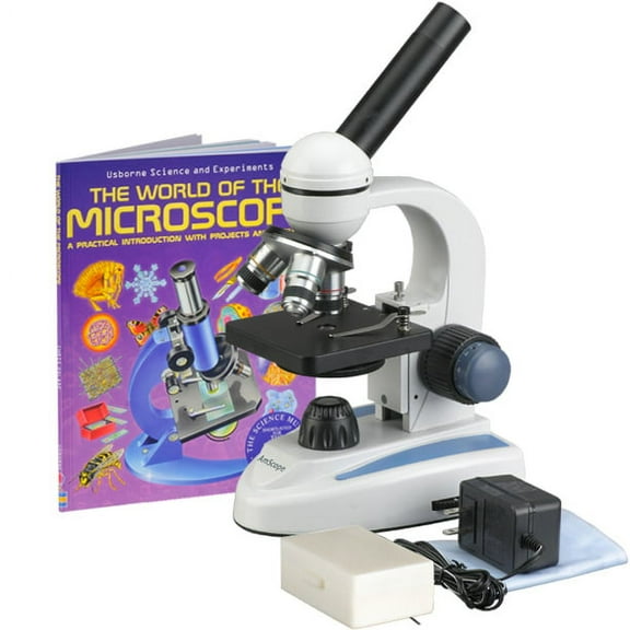 AmScope 40X-1000X Home School Student Microscope w Glass Lens C&F Metal Body Slides Book New
