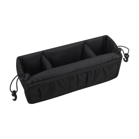 Bolsa organizadora colgante para cochecito, con múltiples compartimentos, universal, ligera, para ir de compras, para refrigerios, vasos y botellas de Negro