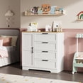 thumbnail image 3 of Armoire Garde-Robe en Bois de 43,3 Po de Hauteur avec 4 Tiroirs et une Porte, Armoire de Chambre avec Tringle, Armoires de Rangement pour Vêtements, Commode à 4 Tiroirs avec Garde-Robe de Rangement, 3 of 7