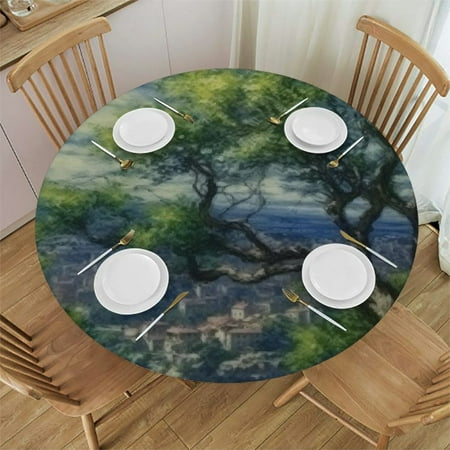 

SHERONV Bridge Water Tree Round Tablecloth - Stain-Resistant Washable Ideal for Indoor and Outdoor Use 100% Polyester Tablecloths Outdoor Fitted 46 -50