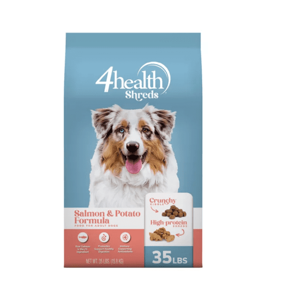 New!4health Shreds Adult High Protein Salmon/Potato Formula Dry Dog Food 35 lb
