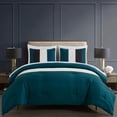 thumbnail image 2 of Chezmoi Collection Briar 7-Piece California King Bed in a Bag Comforter Set with Sheets - Lightweight Comforter Teal Black White Luxury Pleated Stripe Bedding Set for All Season, 2 of 9