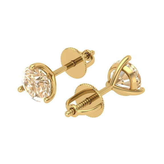 2 Ct Round Cut Studs Natural Morganite 18K Yellow Solid Solid Gold Everyday Dainty Earrings Screw Back