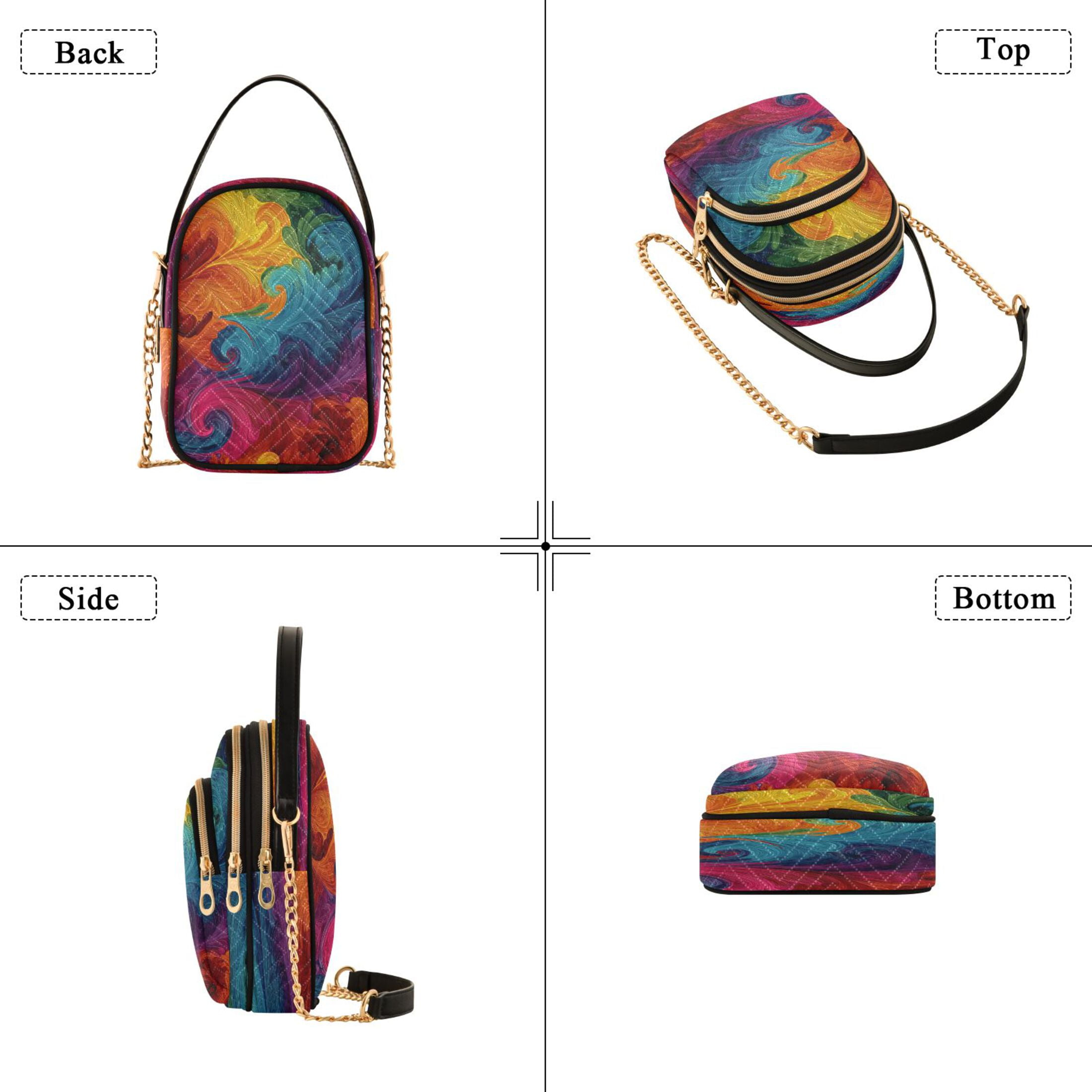 Quilted Women's Crossbody Bag Purses and Handbags with Detachable Leather Strap Vibrant Colorful Tie-dye Pattern