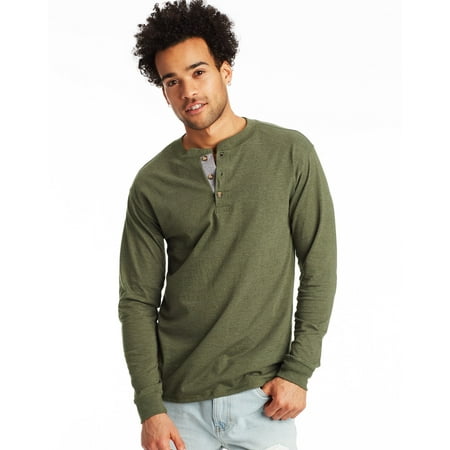 Hanes Men's Long-Sleeve Henley Shirt Beefy-T pure cotton 3 button S-3XL Tagless