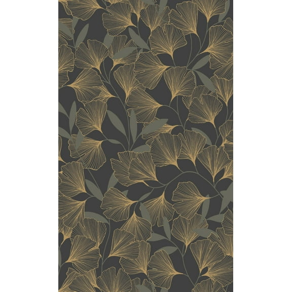 Black Ginko Leaves Tropical Printed Non Woven Non-Pasted Textured Wallpaper 57 Sq. Ft.