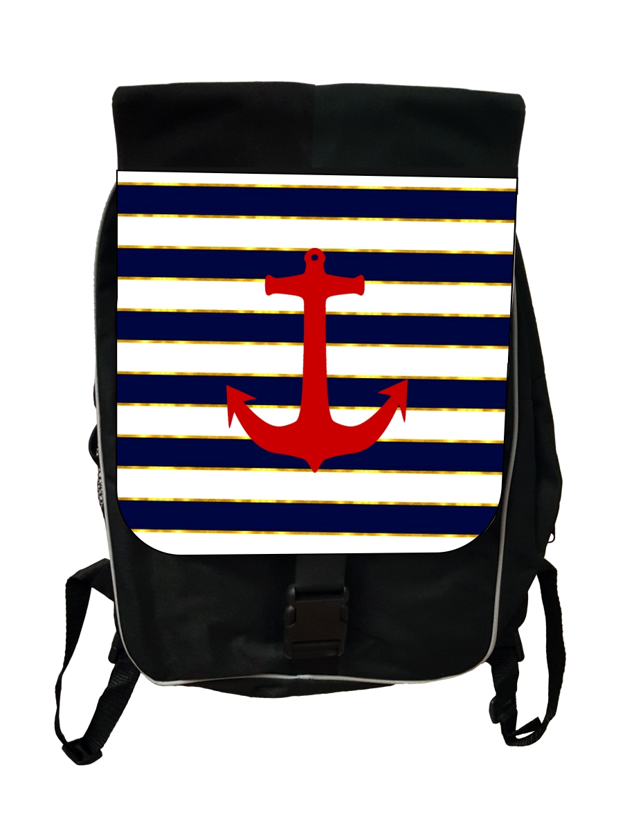Red Anchor on Gilded Navy Stripes - Black School Backpack & Pencil Bag - image 1 of 4