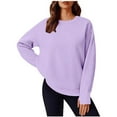thumbnail image 3 of QATAINLAV Workout Tops for Women with Thumb Holes Casual Long Sleeve Sweatshirt Solid Color Crew Neck Loose Pullover Tunic T-Shirts, Purple, XXL, Gifts for Girls, 3 of 10
