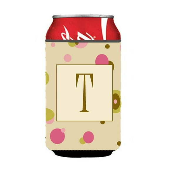 Letter T Initial Monogram - Tan Dots Can or Bottle  Hugger