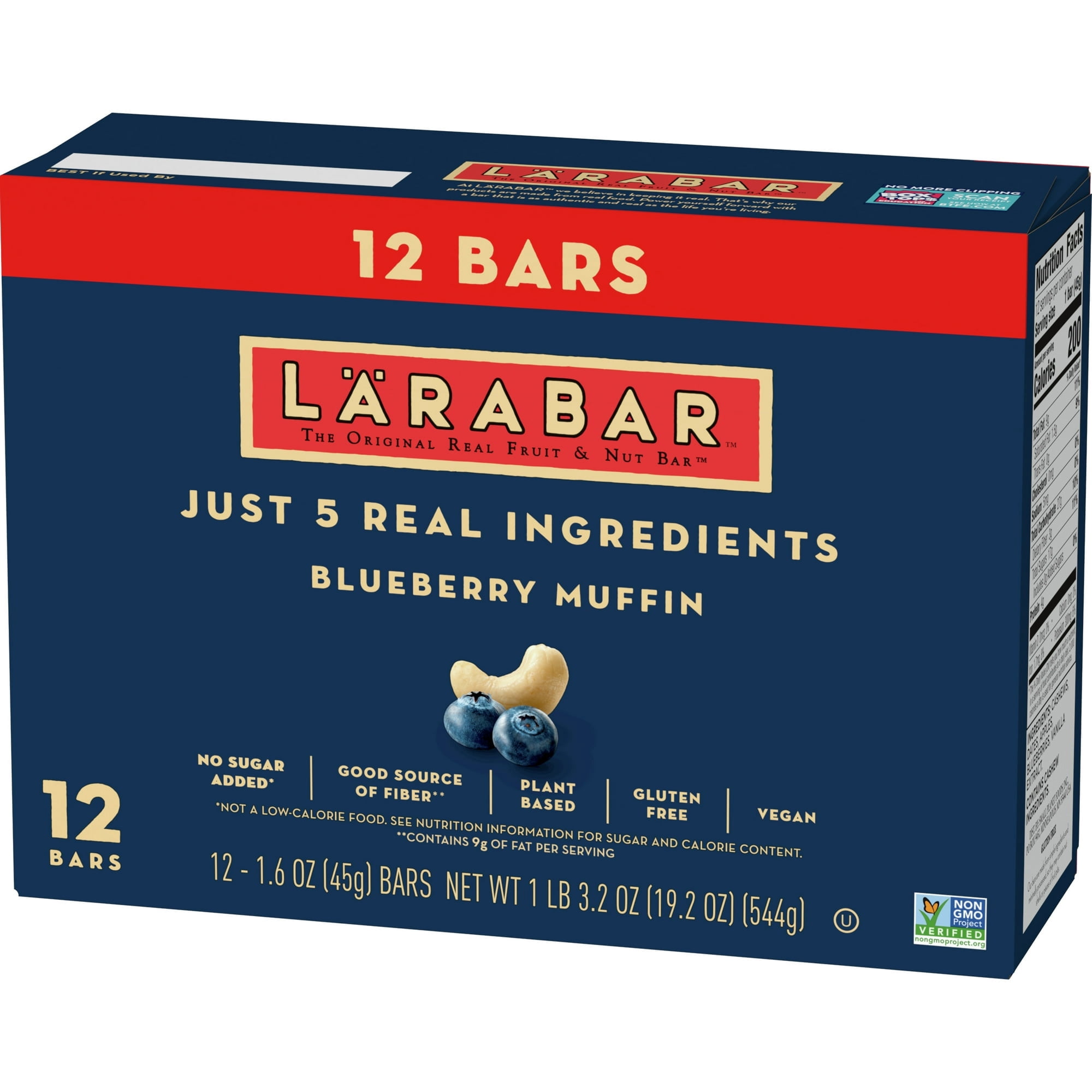 Larabar Blueberry Muffin, Gluten Free Vegan Fruit & Nut Bars, 1.6 oz, 12 ct ( 2 Pack )