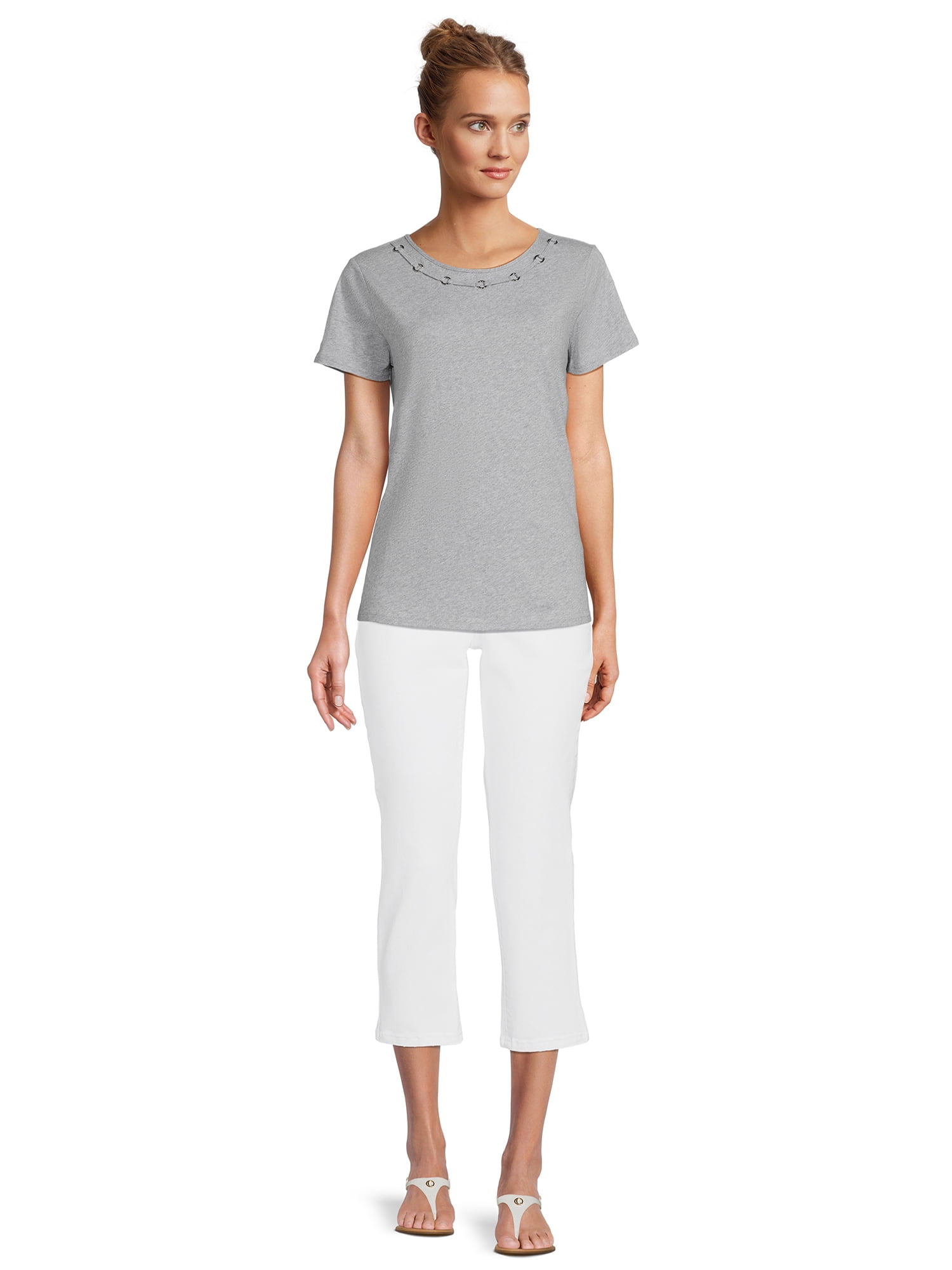 RealSize Women's Embellished Crewneck Tee with Short Sleeves, Sizes XS-3XL