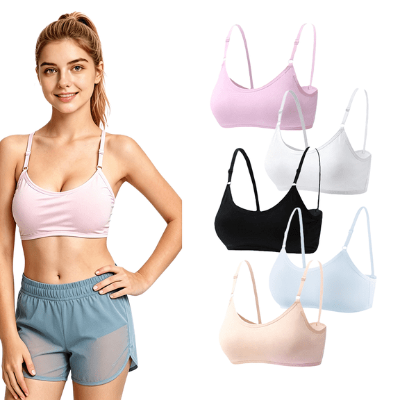Girls Padded Training Bras 10-16 Teen Student Wire Free 5 Pack Sports Bralette Running Bra Solid