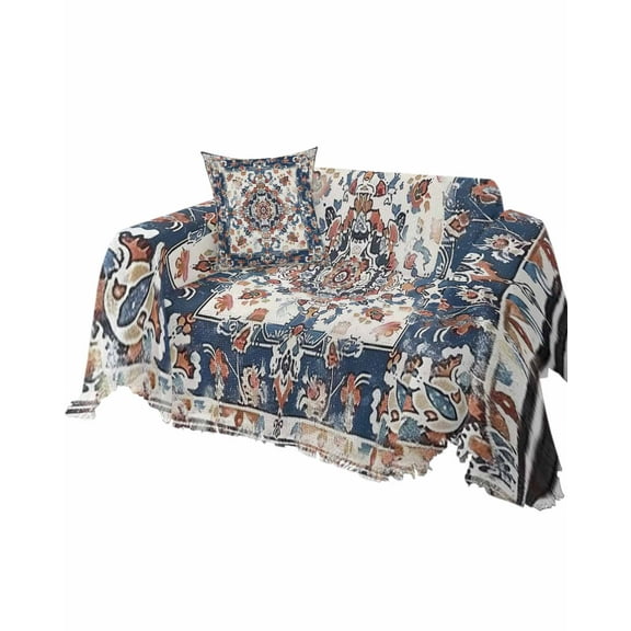 Boho Floral Sofa Couch Covers for Dog,Washable Sectional Couch Slipcovers for Loveseat with Tassels,Shabby Chic Mandala Oriental Farmhouse Non Slip Sofa Throw Cover Blanket Large 71''x102''