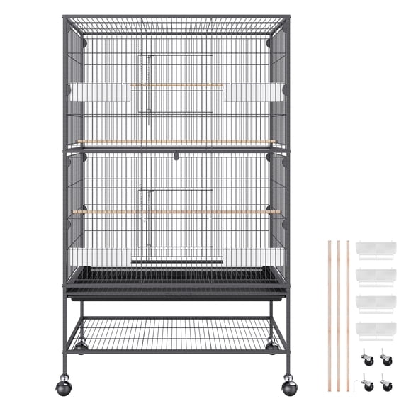 KFFKFF 52" Tall Aviary Cage, Durable Carbon Steel Habitat for Parakeets, Cockatiels, Parrots, Macaw, Includes Mobile Stand & Tray