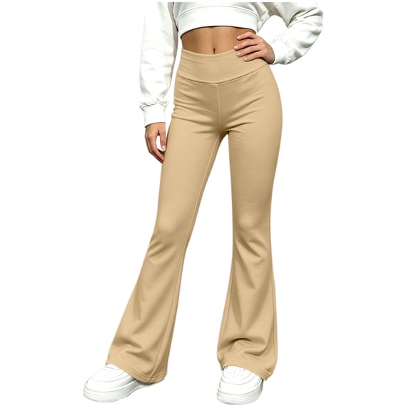 LckLvx Girls Flare Leggings Elastic Waist Stretchy Casual Pants Plain Athletic Yoga Dance Activewear