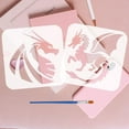 thumbnail image 2 of 9 PCS Dragon Painting Stencil 5.9x5.9inch Dragon Silhouette Template with Paint Brush Hollowed Dragon with Wings Stencil Reusable Pterosaur Template Fantasy Theme Stencil, 2 of 6