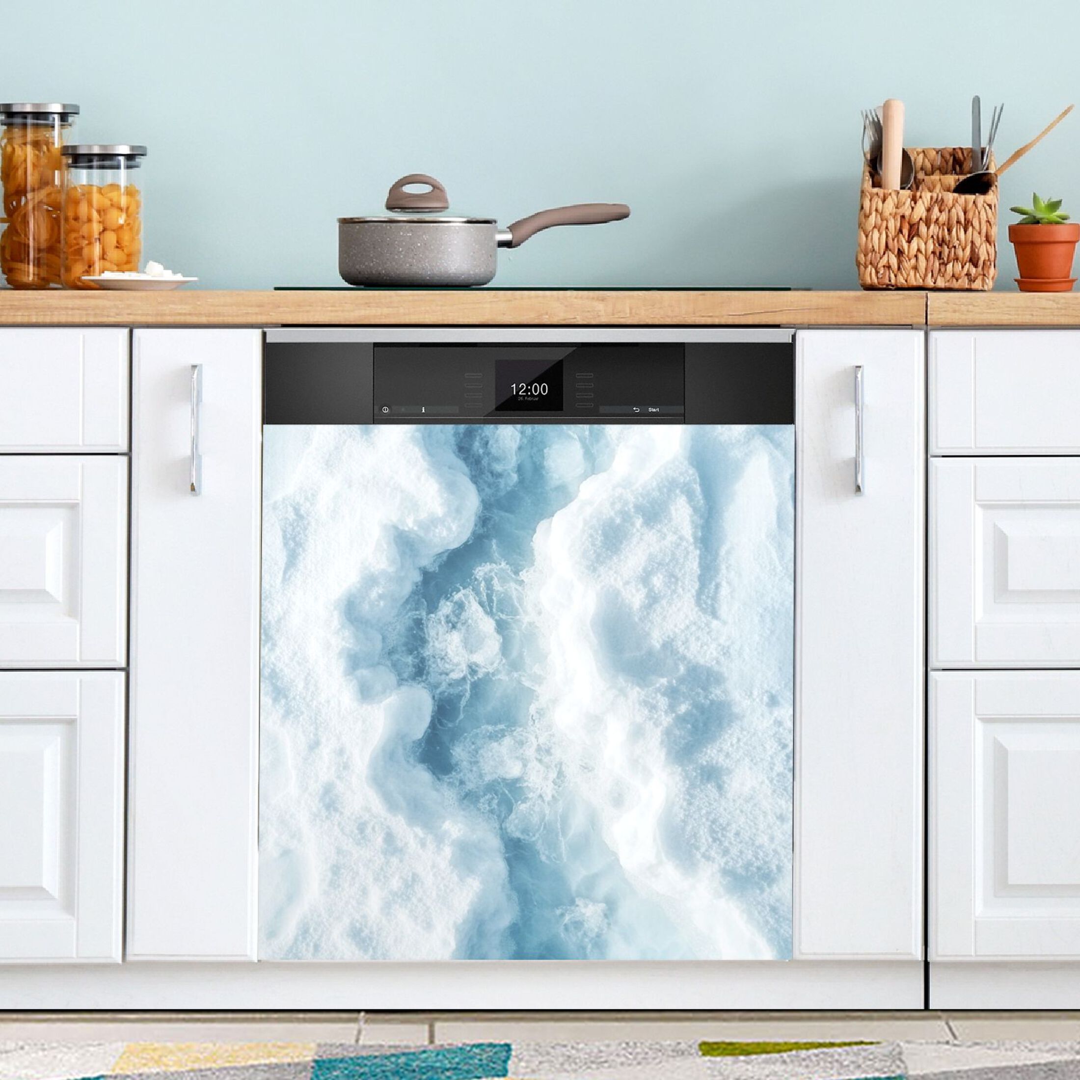 Dishwasher Magnetic Sticker 23x26 Inch Refrigerator Magnetic Sticker Washing Machine Magnetic Sticker Kitchen Panel Magnetic Sticker Home Decor White Ocean Pattern