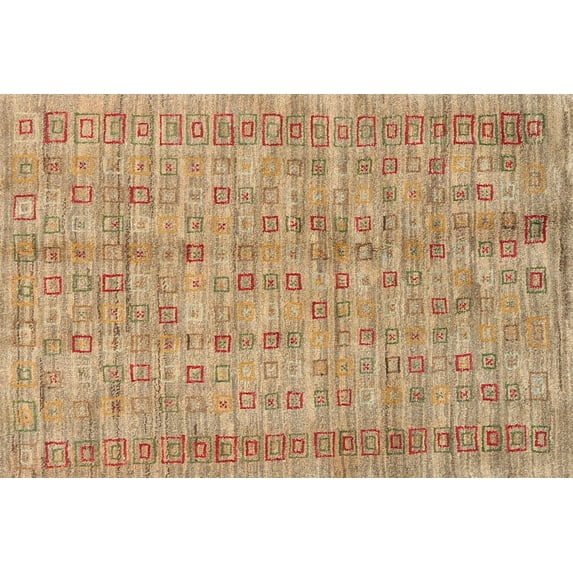 Ahgly Company Machine Washable Indoor Rectangle Contemporary Sandy Brown Area Rugs, 7' x 9'