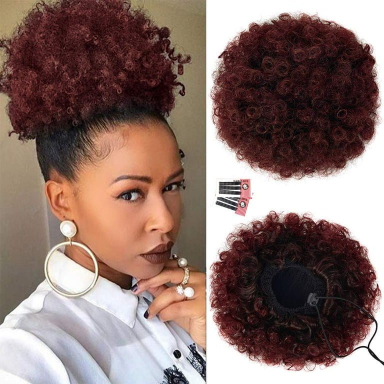 Afro Puff Drawstring Ponytail Extension for Black Women Premium Medium Brown 4 80 Gram Short Synthetic Afro Puff Ponytail for Natural Hair Clip On Kinky Drawstring Curly Ponytail Bun Walmart