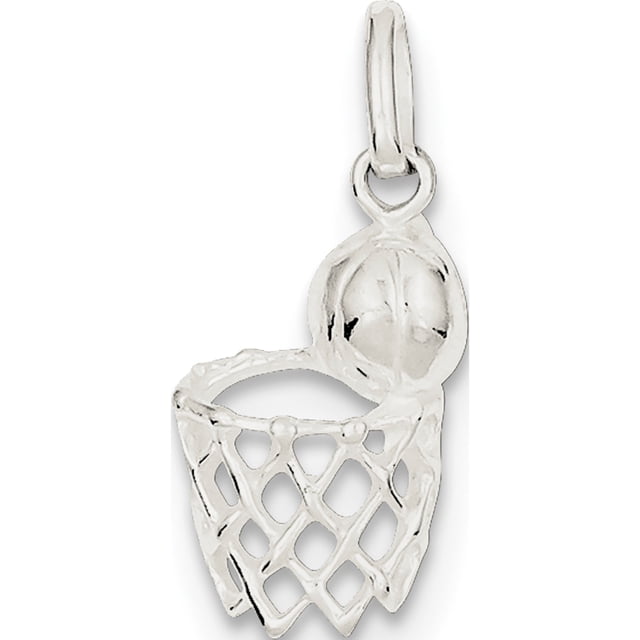 925 Sterling Silver Basketball In Hoop (10x22mm) Pendant / Charm