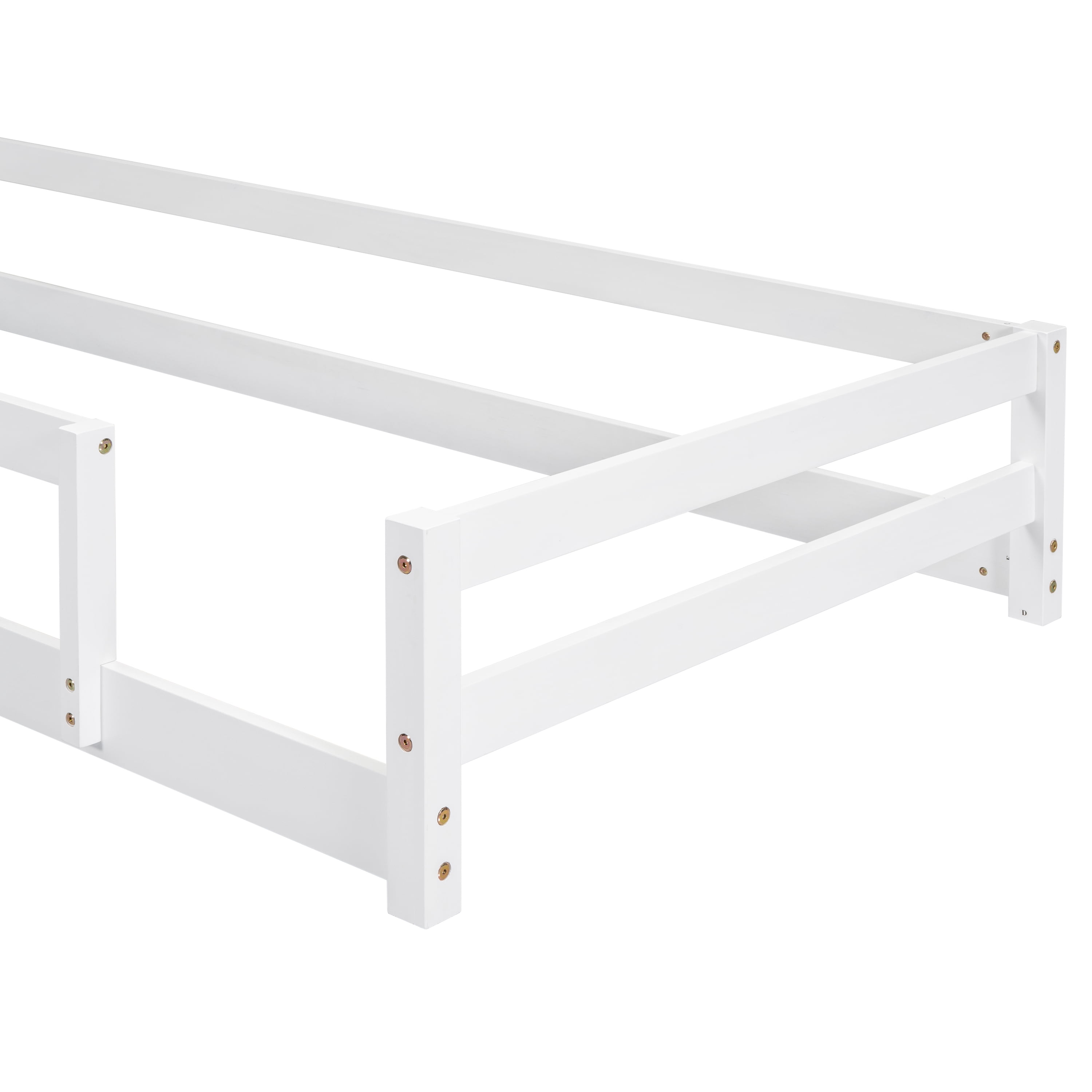 Euroco Twin Size House Bed, Low Profile Floor Bed with Chimney, White