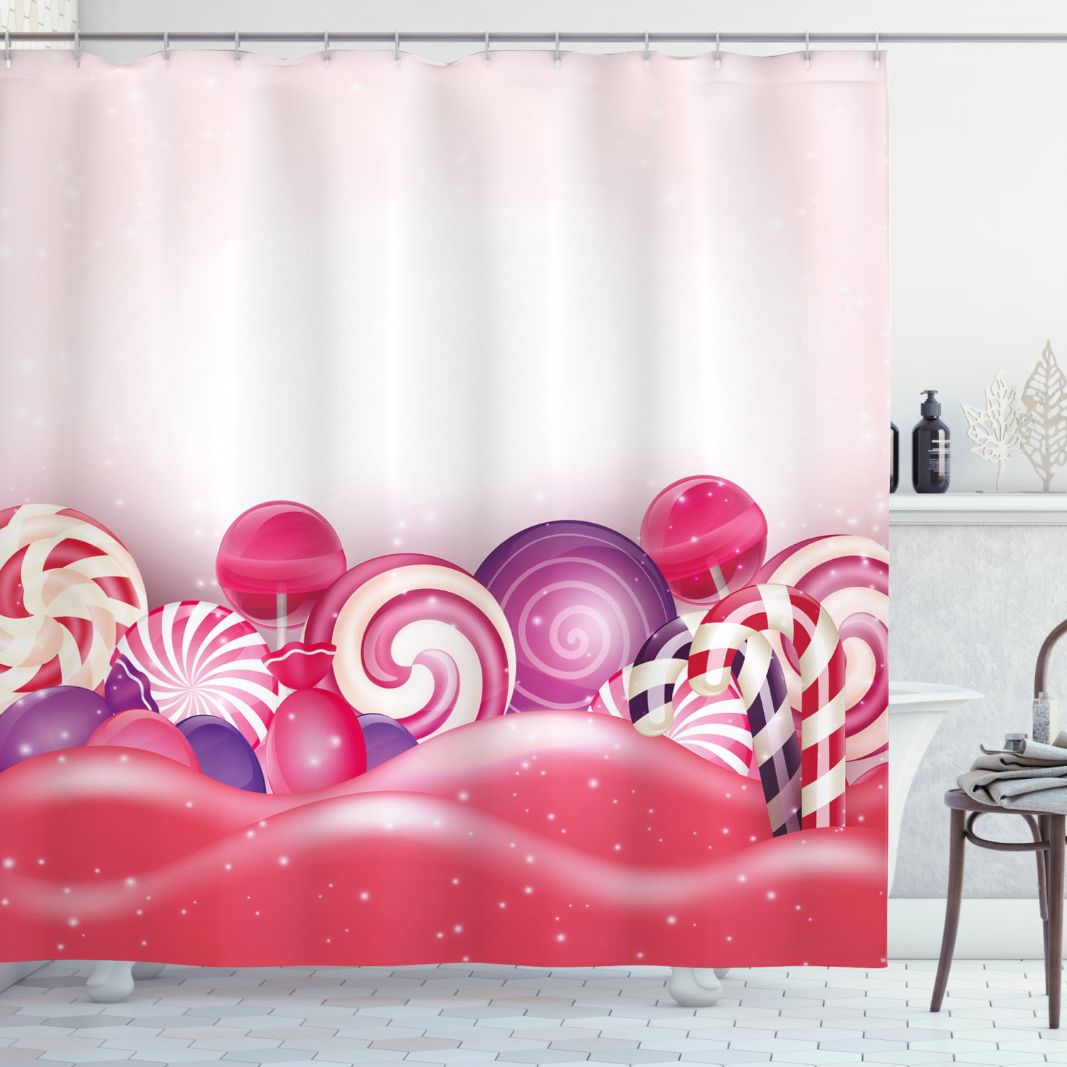 Candyland Cake Ice Cream Shower Curtain Set Bathroom Waterproof Fabric Hooks 72" 