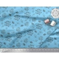 thumbnail image 2 of Soimoi Blue Poly Georgette Fabric Holly Leaves & Text Printed Fabric 1 Yard 42 Inch Wide, 2 of 3