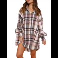 thumbnail image 1 of Camisas de Franela A Cuadros para Mujer, Blusas y Vestidos de Larga con Botones, de Gran Tamaño Rosa M, 1 of 8