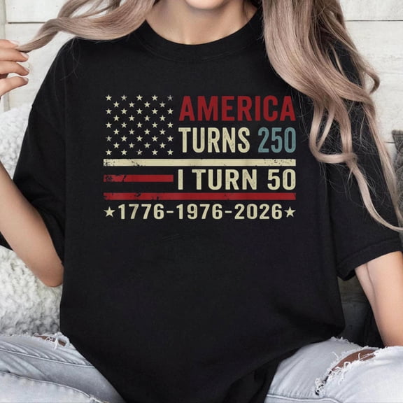 100% Cotton Unisex America Turns 250 I Turn 50 1976 50th Birthday Funny Vintage T-Shirt