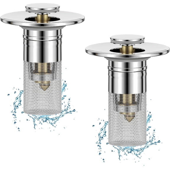 Bathroom Sink Drain Strainer, Pop-up Sink Stopper Hair Catcher with Removable Stainless Steel Filter Basket,Universal Drain Plug Filter Replacement for Bathroom Shower Sink Stopper-2 Pieces