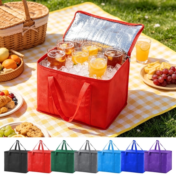 Yhmxh Bolsa térmica grande y bolsas térmicas para la compra, ideales para reparto de comida. Nevera plegable. Bolsas reutilizables para picnics con base rígida, cierre de cremallera, plegables y re