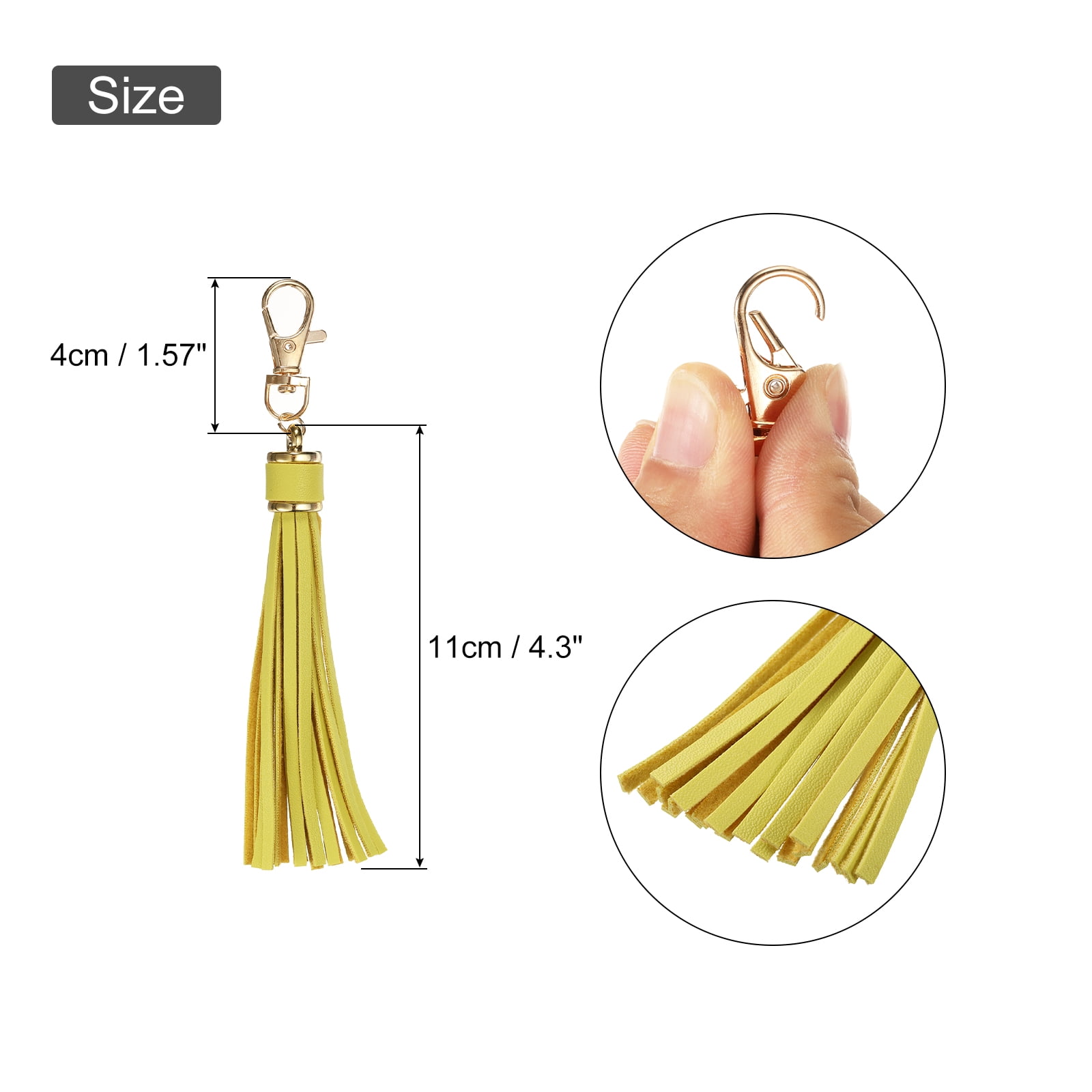 Unique Bargains PU Leather Tassels Keychain Charm with Lobster Swivel for Crafting Yellow