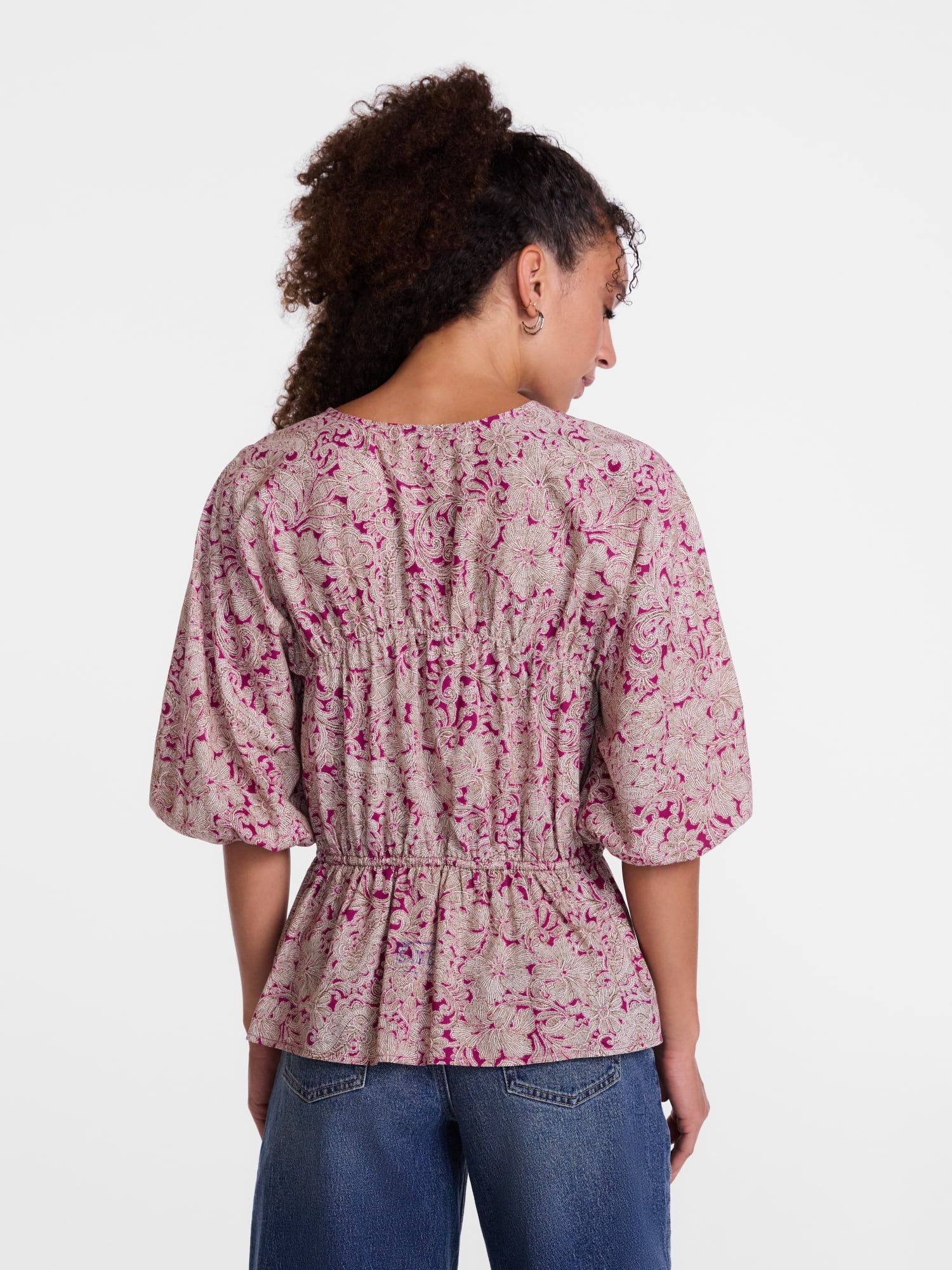 Scenario Women's Front Tie Peplum Top with 3/4-Length Sleeves, Size XS-XXXL