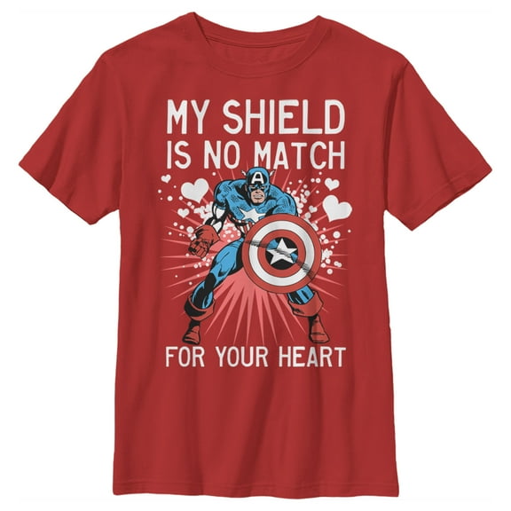 Boy's Marvel Captain America No Shield For Your Heart Graphic Tee Red X Large