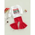 thumbnail image 3 of Arvbitana Baby Girl Christmas Pants Suit Letters Print Round Neck Long Sleeve Shirt + Knitted Flare Trousers Casual Outfits for Kids 2Pcs 0-3T, 3 of 9