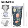 thumbnail image 4 of 16oz Tumblers Pioneer Flower Floral Print Pattern Stainless Steel Vacuum Insulated Double Wall Travel Tumbler Cups Mug with Lid and Straw,Cleaning Brush for Coffee,Tea, 4 of 4