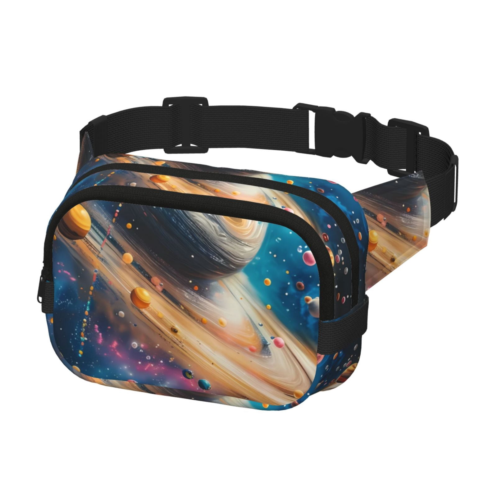 Picia Colorful Planet Universe Print Square Double-Layer Waist Bag Mini Adjustable Waist Belt Bag Exercise Running Travel Hiking