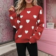 thumbnail image 2 of Heart Stripe Patchwork Sweater for Women Fall Long Sleeve Crewneck Knitted Tops Fall, 2 of 5