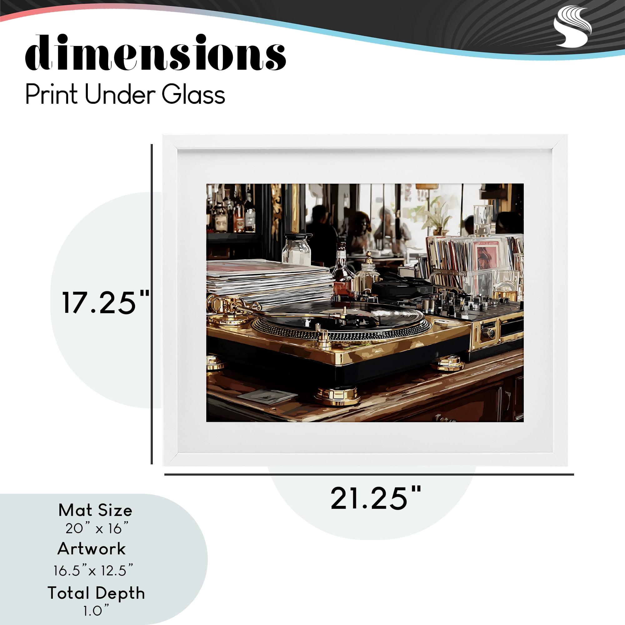 Stupell Industries Work Place Vintage Gold Turntable White Framed Print Under Glass, design by Franklyn Gregory