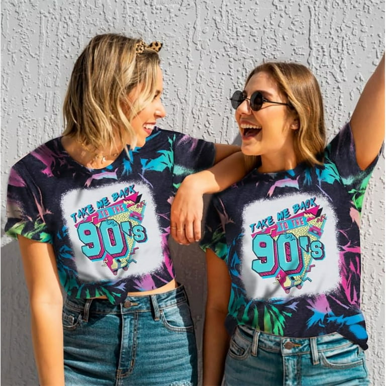 MOUSYA 90s Outfit for Women Take Me Back to The 90 s Vintage Neon Crew Neck Tops Tee for Birthday Party Gift Walmart