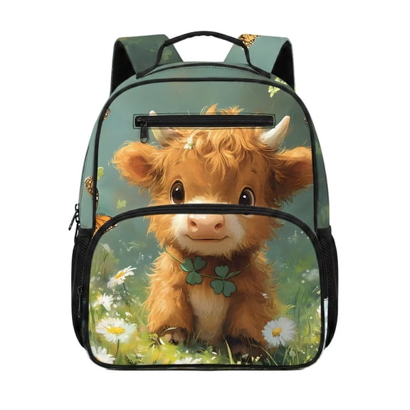 KUIFORTI Brown Cow Toddler Backpack Girls Kids School Bag with Front Pockets Adjustable Straps Soft for Preschool Kindergarten Back to School Supplies