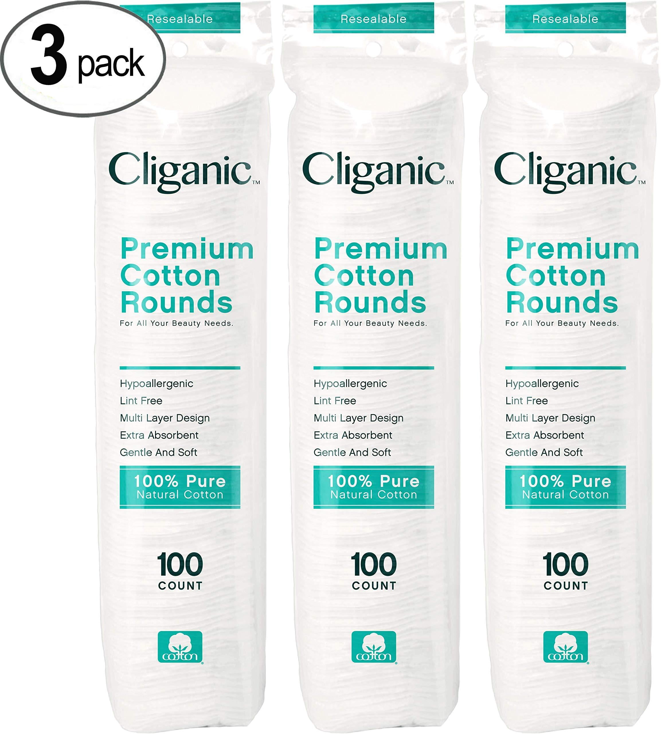 Cliganic Premium Cotton Rounds for Face Makeup Remover Pads, Hypoallergenic, Lint-Free, 100% Pure, 300 Count