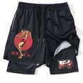 thumbnail image 4 of Pantalones cortos de gimnasio con estampado de Anime para hombre, 2 en 1, malla de secado rápido, culturismo, Fitness, correr, Verano, 4 of 5